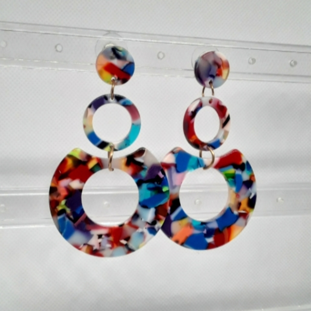 Bold Retro Acrylic Hoop Drop Earrings Multicolor Statement Jewelry Abstract